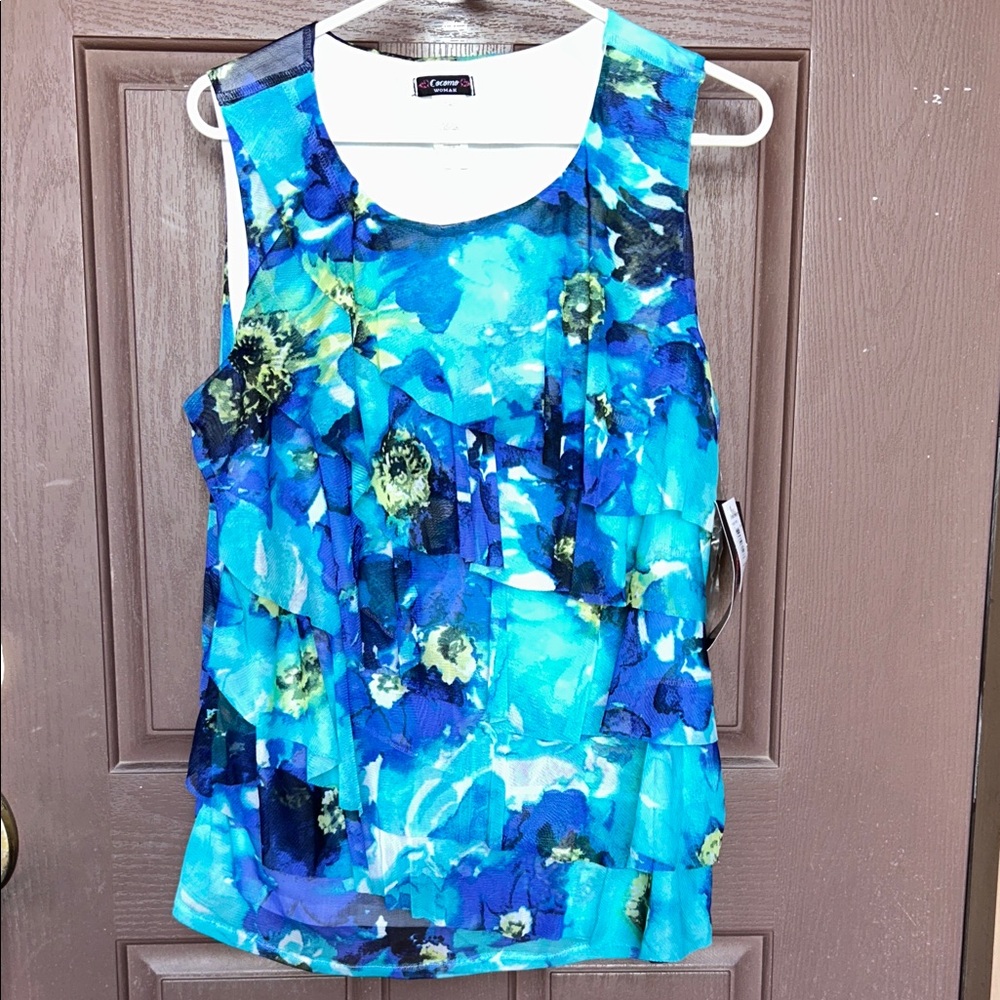 Cocomo Blue and Green Floral Sleeveless Blouse